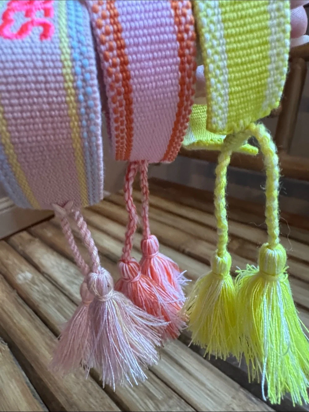 Set of 3 Kids Embroidered Crochet Woven Friendship Bracelet Pink, Yellow, Orange